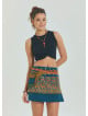 Snap Closure Pocket Patchwork Wrapped Petrol Floral Skirt 4687